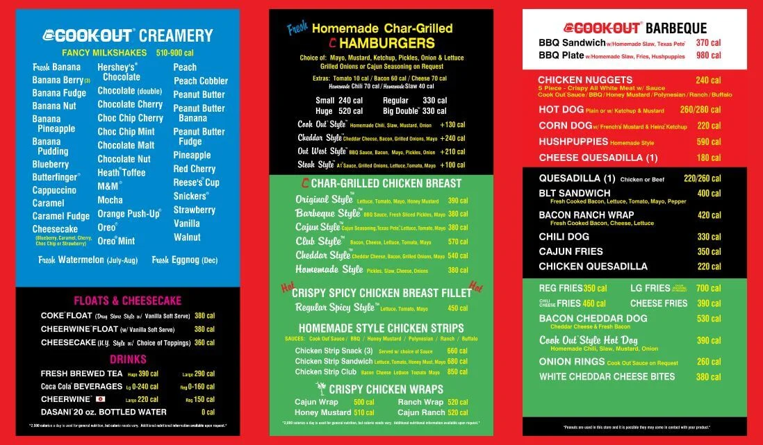 Cookout Menu Price USA